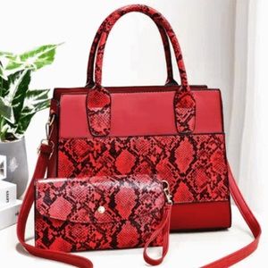 Snake pattern handbag and wristlet
